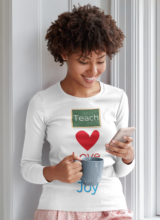 Teach, Love, Joy: Minimalist Holiday Icons T-Shirt for Teachers