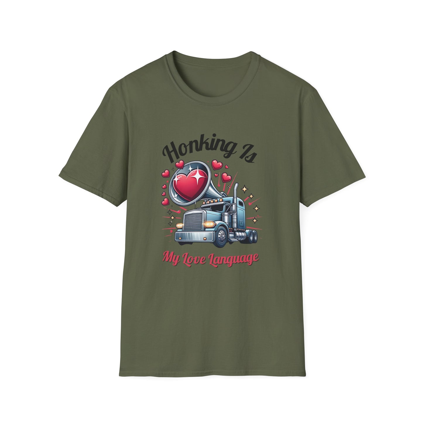 "Honking Is My Love Language" T-Shirt | Playful Semi-Truck Design with Heart-Shaped Horn