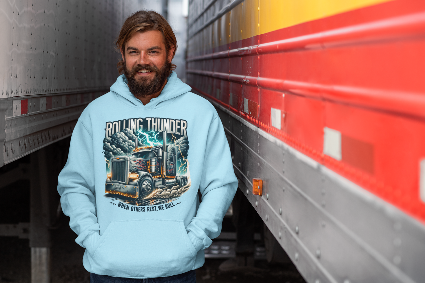 Rolling Thunder Semi-Truck Hoodie – Bold Lightning Design for Truckers