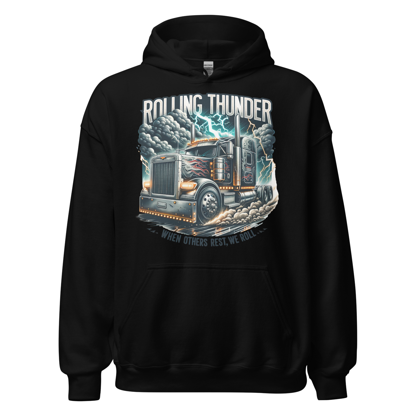 Rolling Thunder Semi-Truck Hoodie – Bold Lightning Design for Truckers