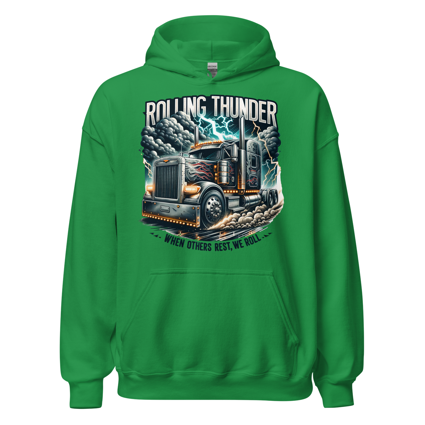 Rolling Thunder Semi-Truck Hoodie – Bold Lightning Design for Truckers