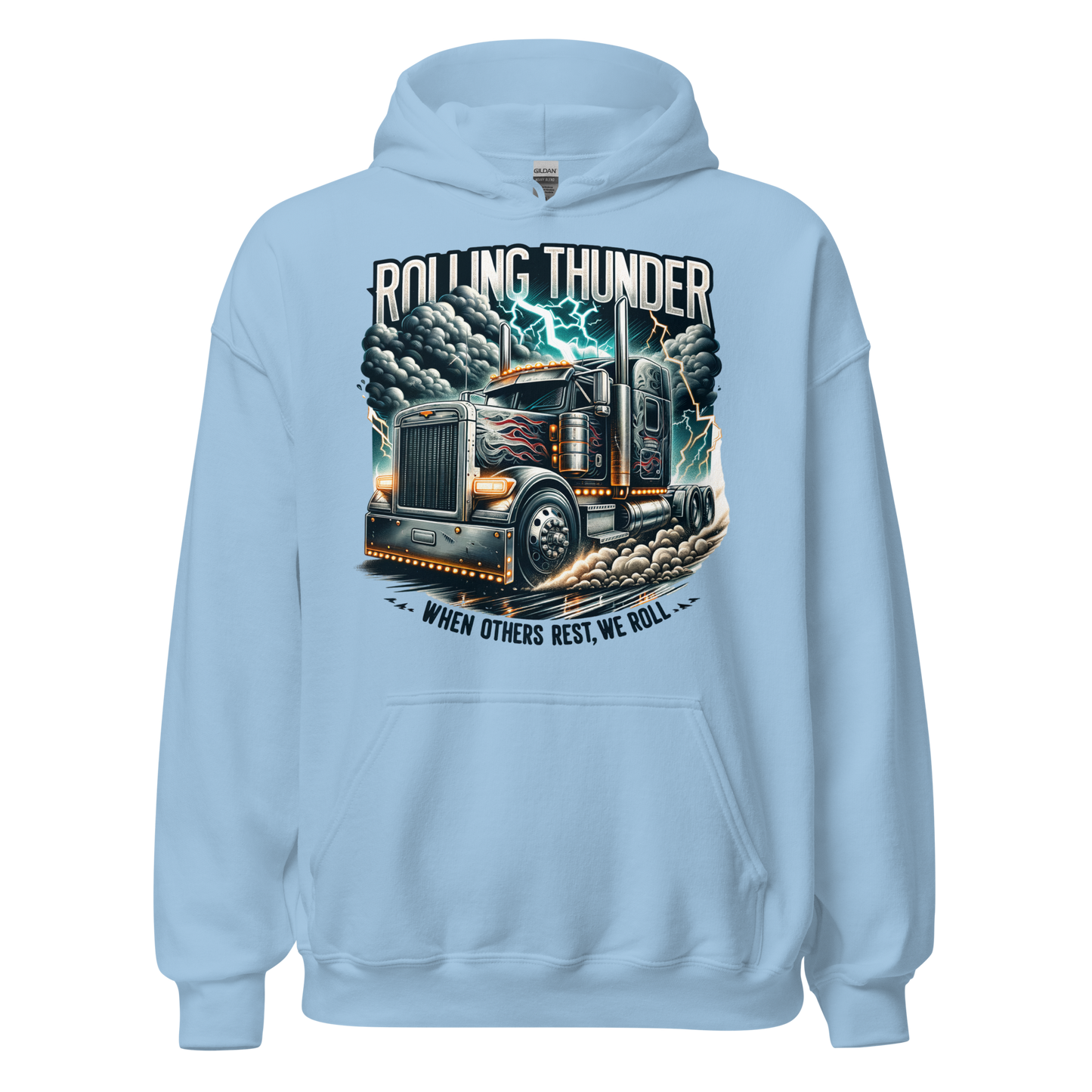 Rolling Thunder Semi-Truck Hoodie – Bold Lightning Design for Truckers