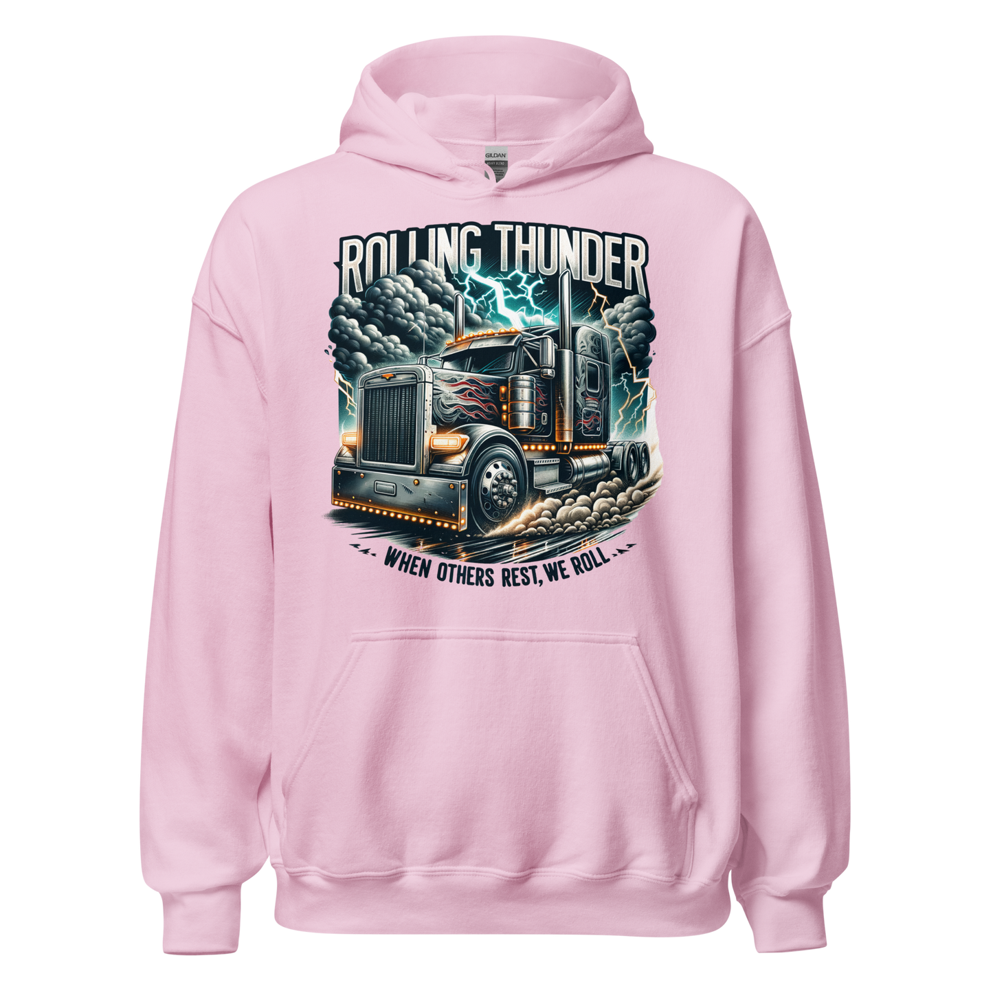 Rolling Thunder Semi-Truck Hoodie – Bold Lightning Design for Truckers