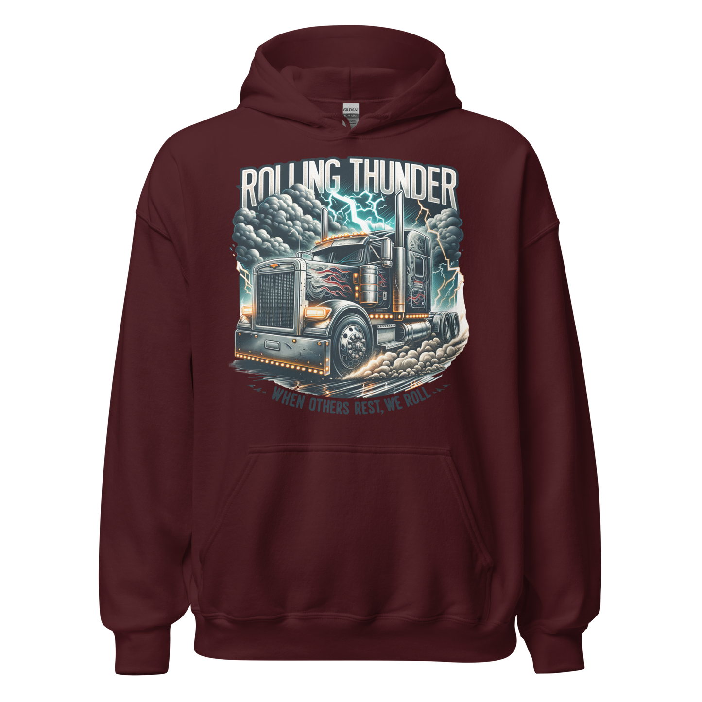 Rolling Thunder Semi-Truck Hoodie – Bold Lightning Design for Truckers