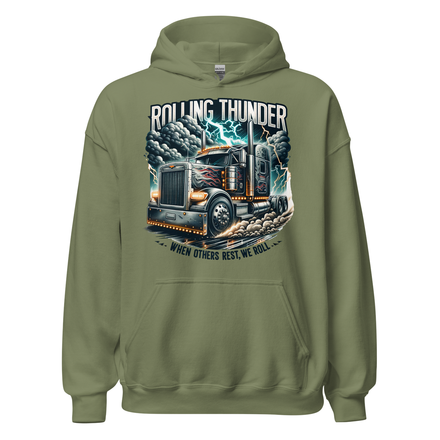 Rolling Thunder Semi-Truck Hoodie – Bold Lightning Design for Truckers