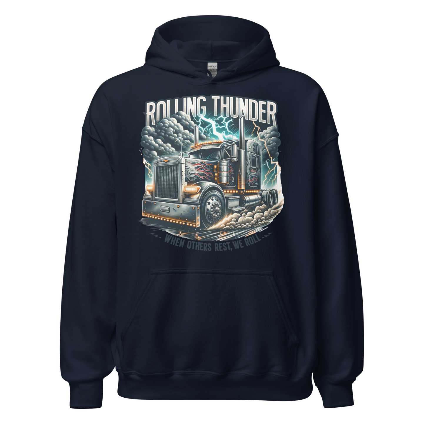 Rolling Thunder Semi-Truck Hoodie – Bold Lightning Design for Truckers