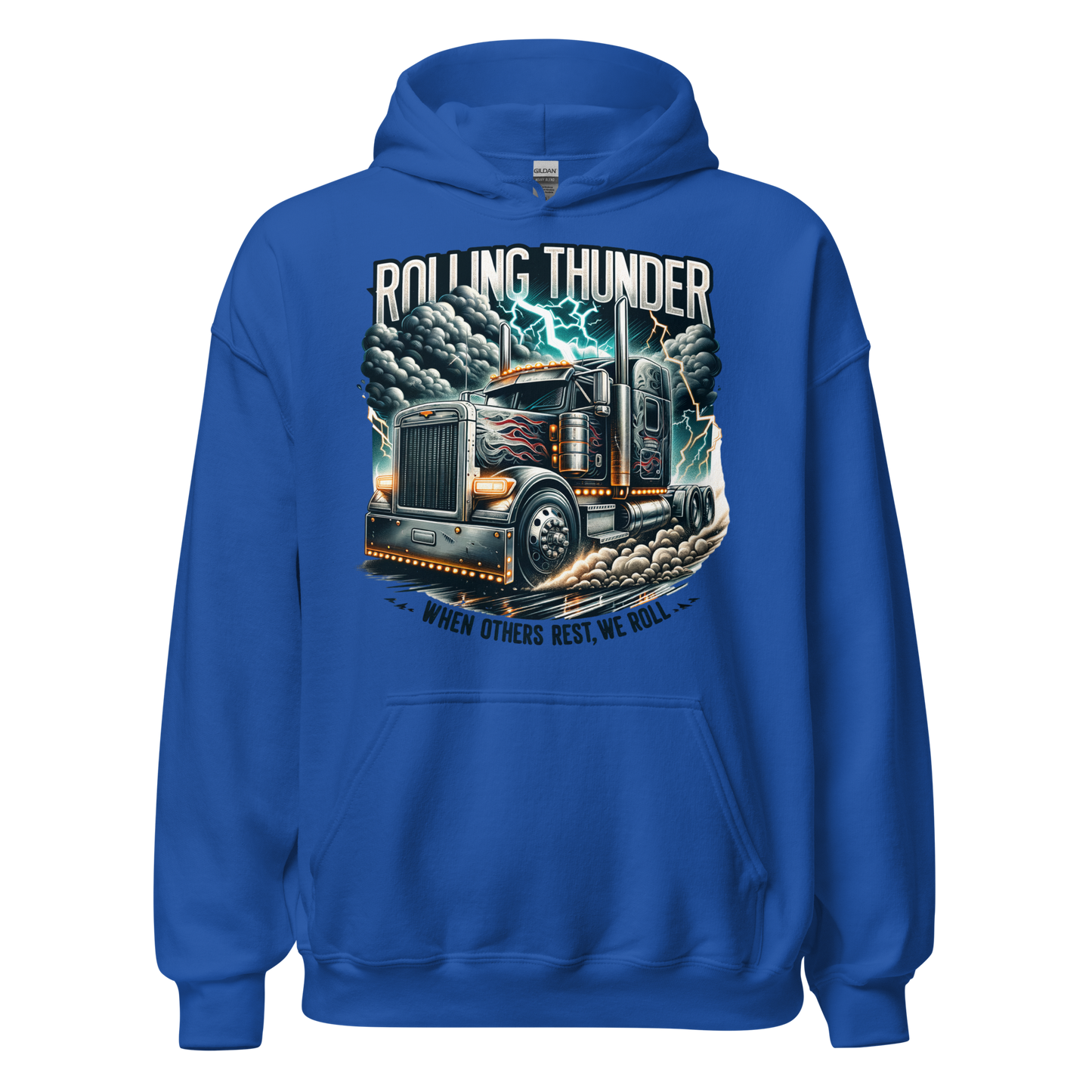 Rolling Thunder Semi-Truck Hoodie – Bold Lightning Design for Truckers