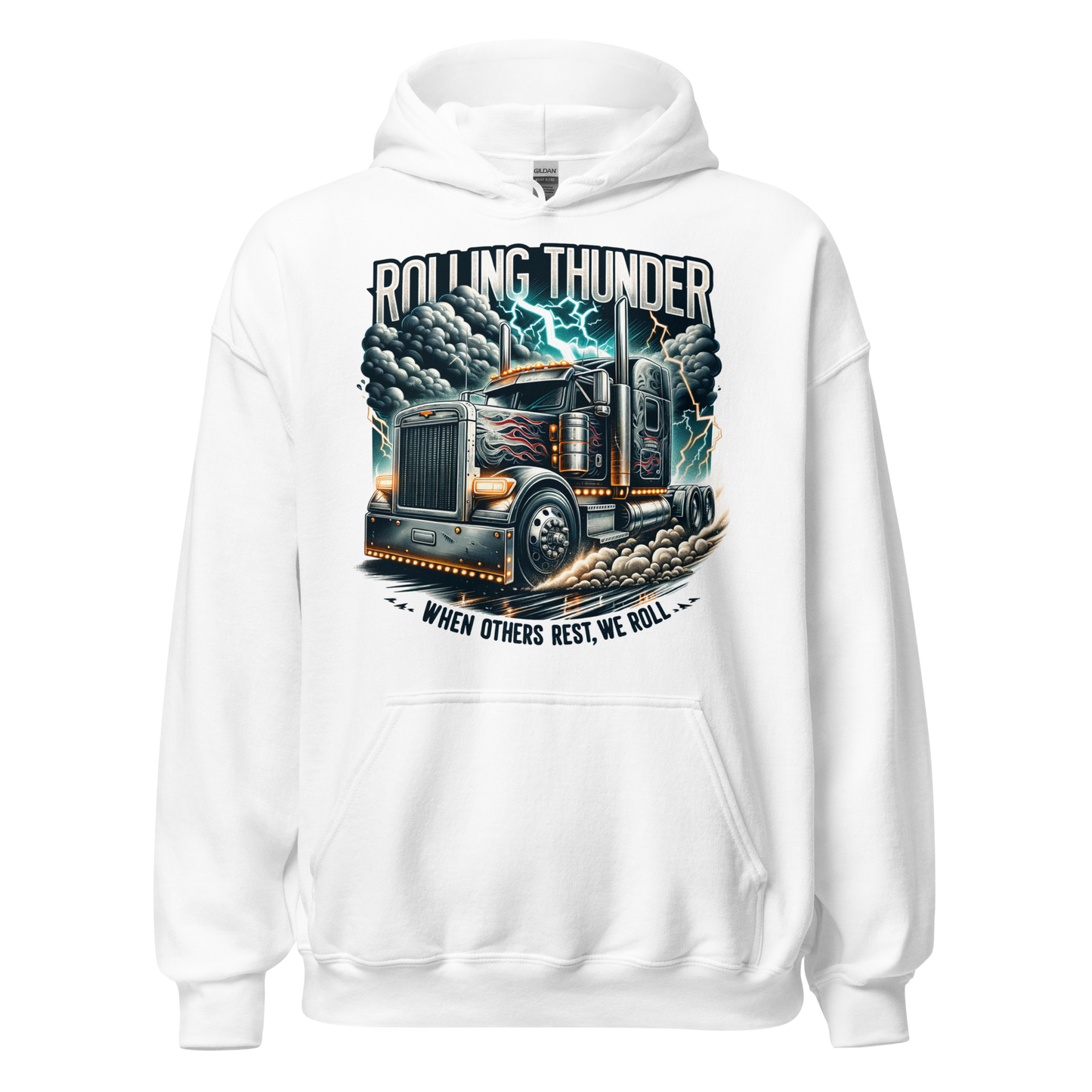 Rolling Thunder Semi-Truck Hoodie – Bold Lightning Design for Truckers